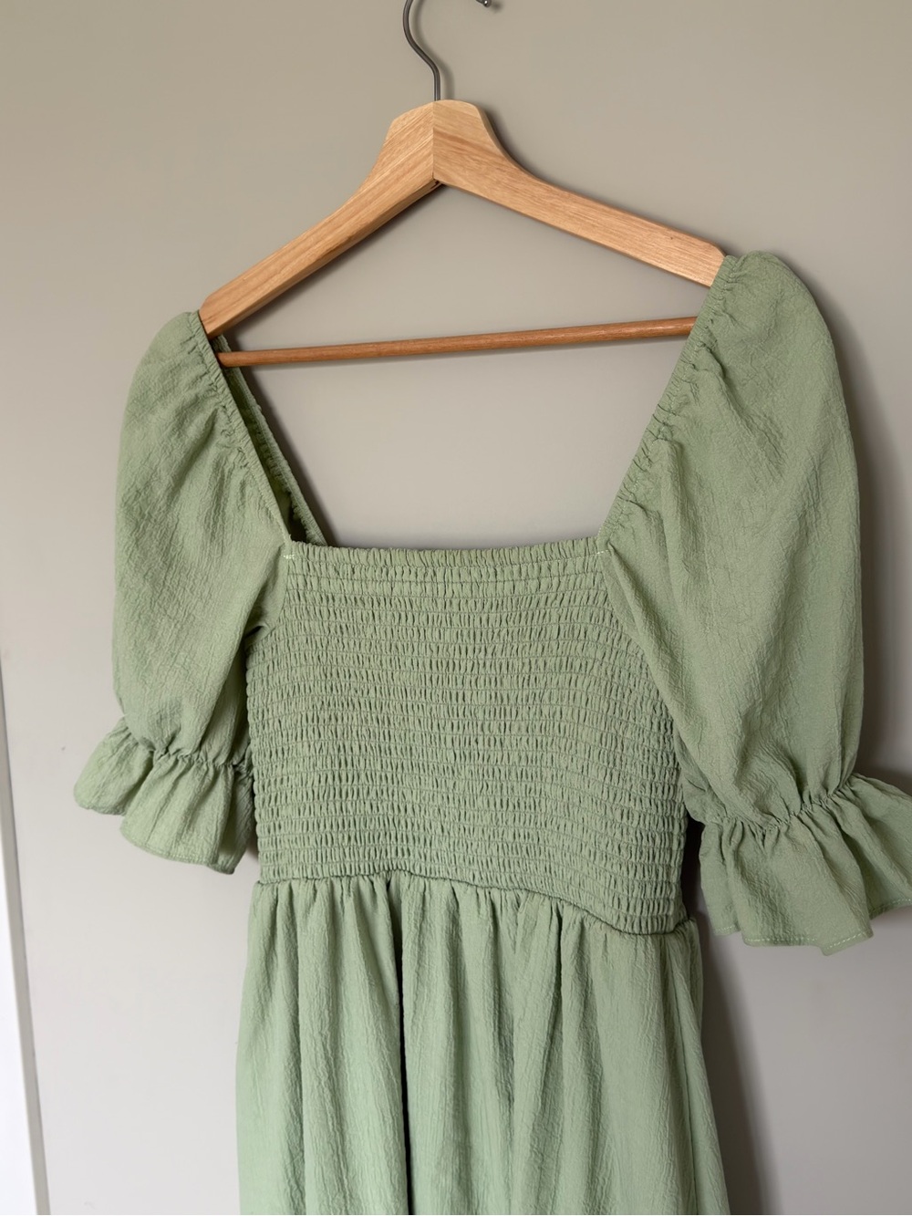 Altar’d State Sage Green Smocked Midi Dress Puff Sleeve Square Neck Size S - Picture 6 of 8